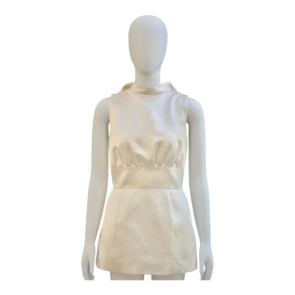 Brandon Maxwell Cream Satin mini dress with pockets SZ 4
